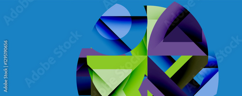 Abstract geometric artwork with interwoven angular and curved shapes, dynamic composition with smooth gradients and bold contrasts