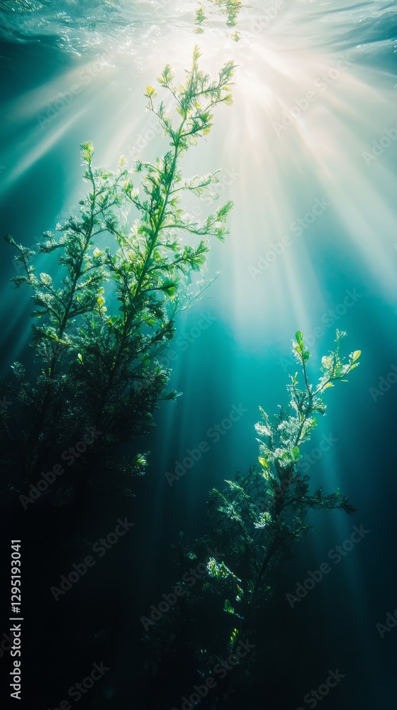 Obraz premium Glowing sea creature drifting in deep waters, a serene underwater encounter revealing nature's hidden wonders. 