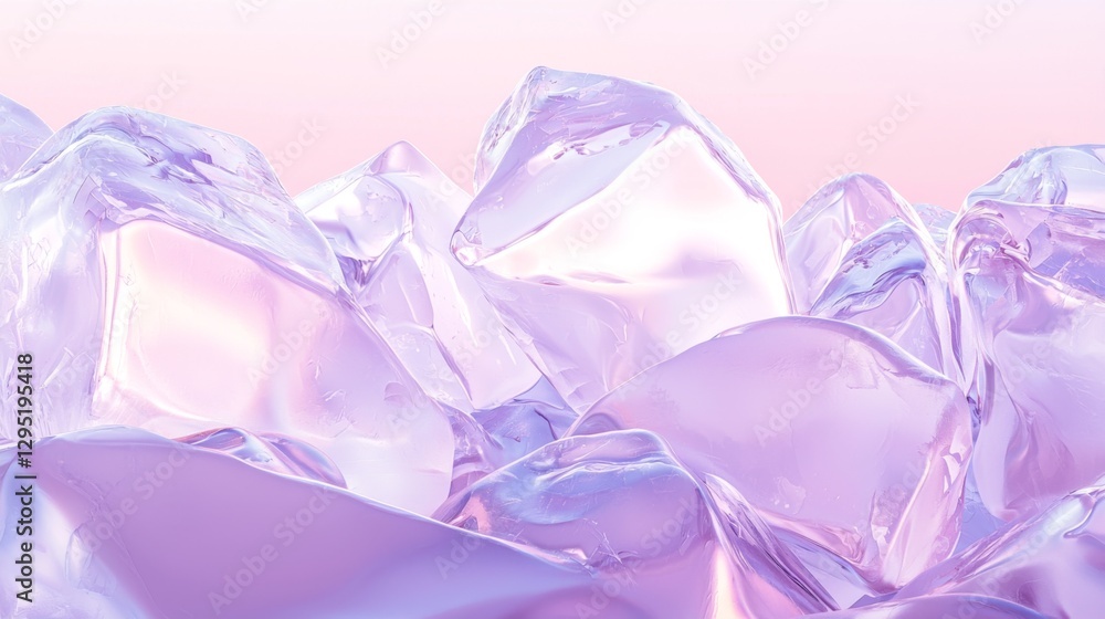 Iridescent translucent ice cubes on a soft pastel background creating a soothing and calming visual effect in a modern setting Iridescent translucent ice cubes on a soft pastel background creating a soothing and calming visual effect in a modern setting