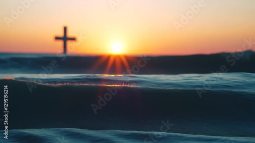 Sunrise ocean cross faith hope background