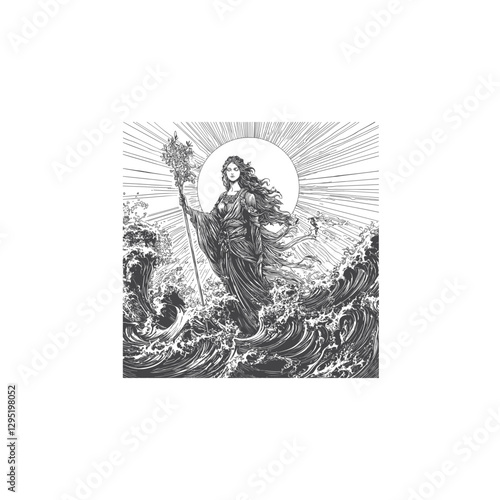 goddess rises from the ocean design vector template illustration