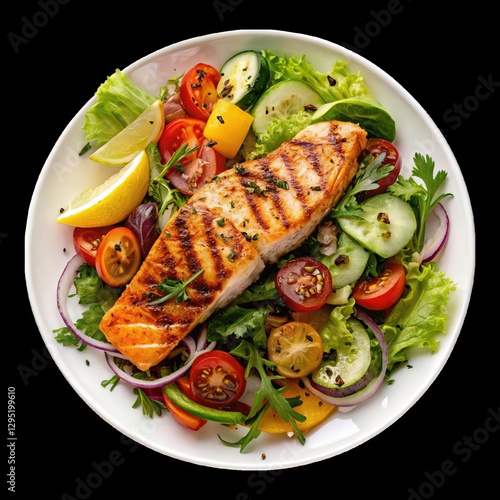 Tilapia on a white background at a home eatery table with lemon slices and fresh fish, served on a flat plate as part of a balanced diet.