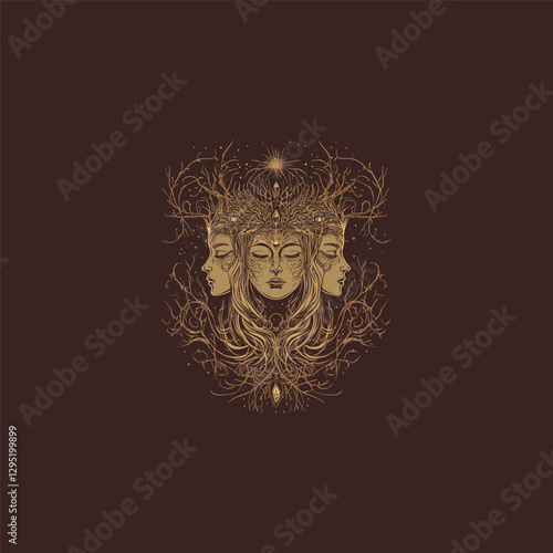 Graceful woman three face design vector template illustration