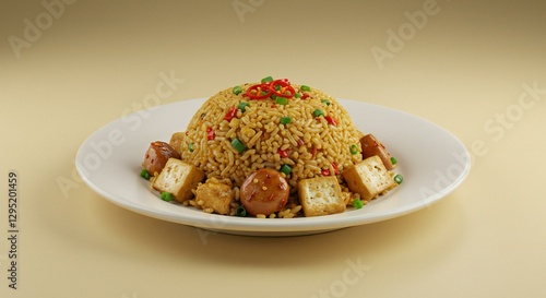 Delicious Indonesian Fried Rice with Sausages and Tofu