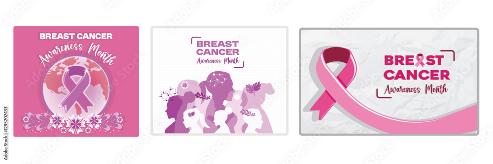Breast Cancer Awareness Month celebration with a woman's silhouette and pink ribbon. Breast Cancer Awareness Month celebration with a woman's silhouette and pink ribbon.