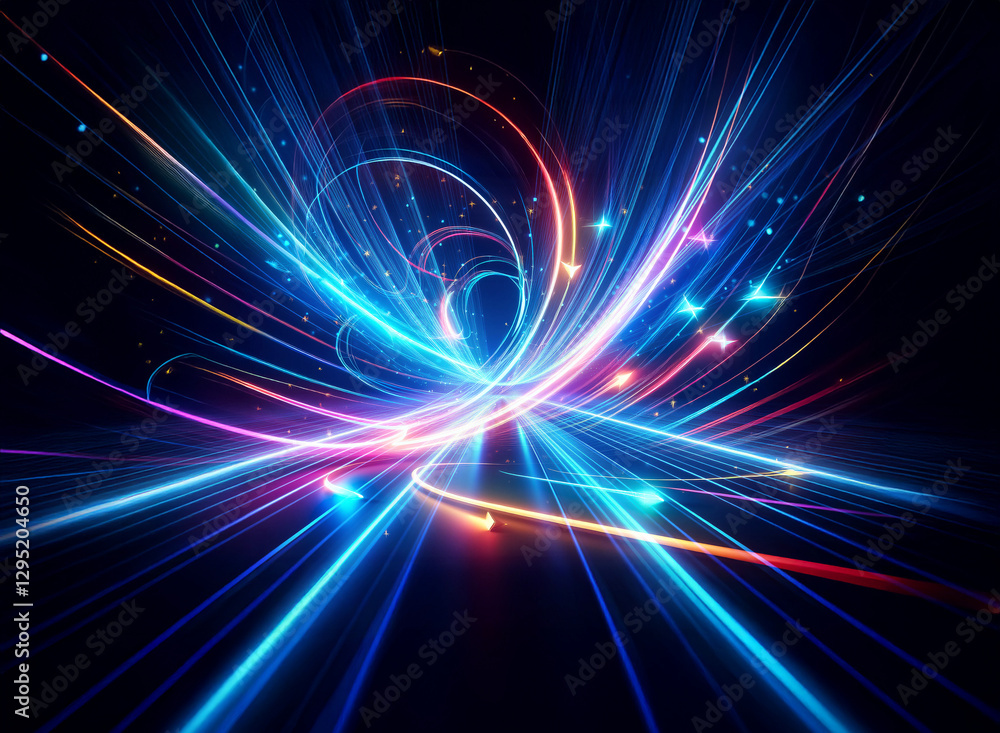 Dynamic double exposure abstract art featuring vibrant light streaks in blue, red, and orange against a dark backdrop, creating a sense of motion and energy. Dynamic double exposure abstract art featuring vibrant light streaks in blue, red, and orange against a dark backdrop, creating a sense of motion and energy.
