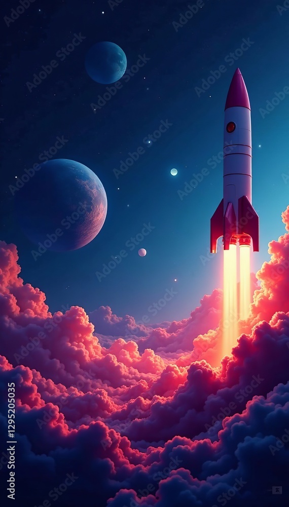 Fototapeta premium Futuristic space travel concept with rockets and planets, cosmic, spaceship, celestial