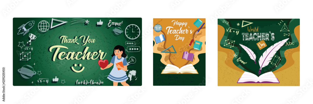 Fototapeta premium Open book with school supplies. World Teacher's Day.