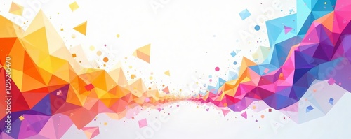 Geometric abstract shapes in vibrant colors on white background, Cubism, seamless