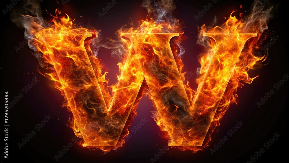 Fototapeta premium Fiery Letter W, Burning Alphabet, Alphabet Fire, Flame Font, Fire Letter, W Fire Design, Flaming Letter W, Letter W in Fire, Fire Typography, Burning Typography, W Logo Fire, Fire Logo W