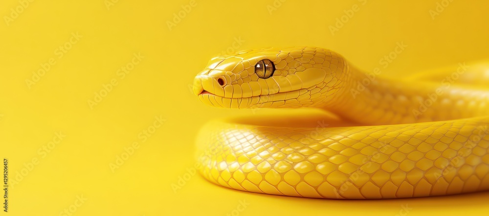 Fototapeta premium Yellow snake coiled on yellow background. Stock photo