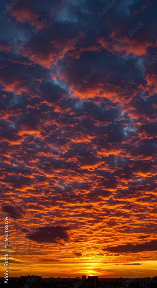 Fototapeta premium Fiery Sunset Sky: A Dramatic Canvas of Crimson and Gold Vertical Wallpaper
