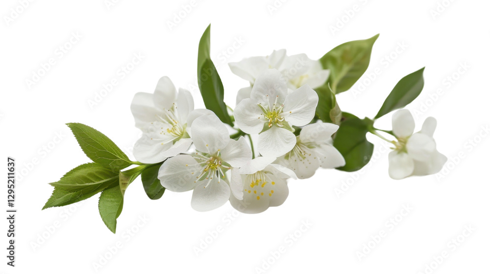 Blooming cherry tree branch with white flowers on transparent background Blooming cherry tree branch with white flowers on transparent background