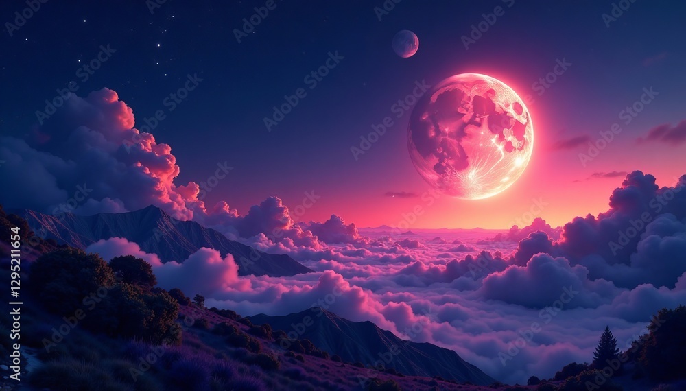 A breathtaking view of a rising moon amidst a starry space landscape, stars, celestial, astronomy A breathtaking view of a rising moon amidst a starry space landscape, stars, celestial, astronomy