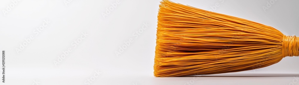 Close Up View of a Traditional Broom with Natural Bristles Against a Plain Background Close Up View of a Traditional Broom with Natural Bristles Against a Plain Background
