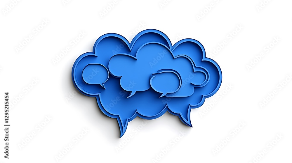 3D Render of Interlocking Blue Speech Bubbles on White Background AI Generated