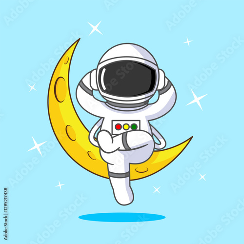 Cute Astronaut Sitting or chill in the Moon, Vector Illustration Cartoon Design