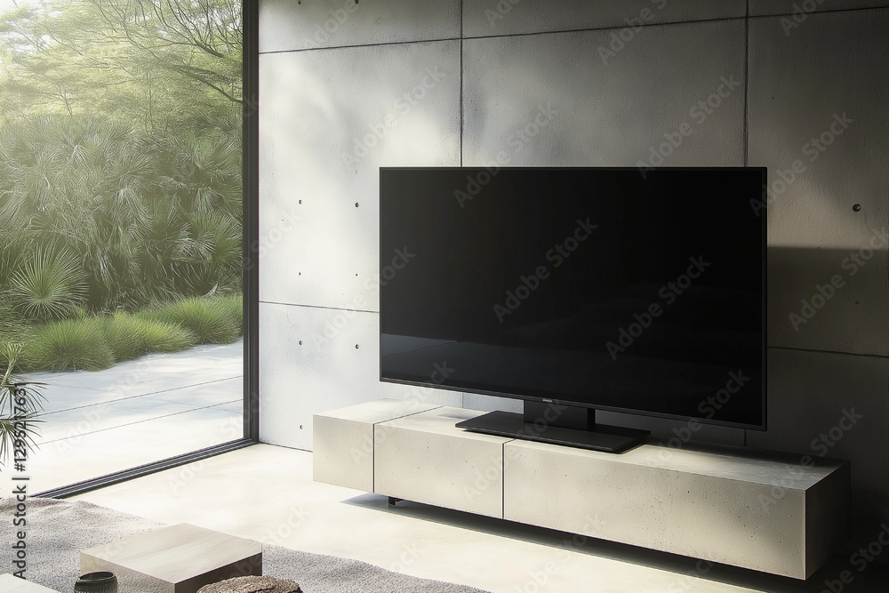 Fototapeta premium Modern Living Room with Stunning Landscape TV Display