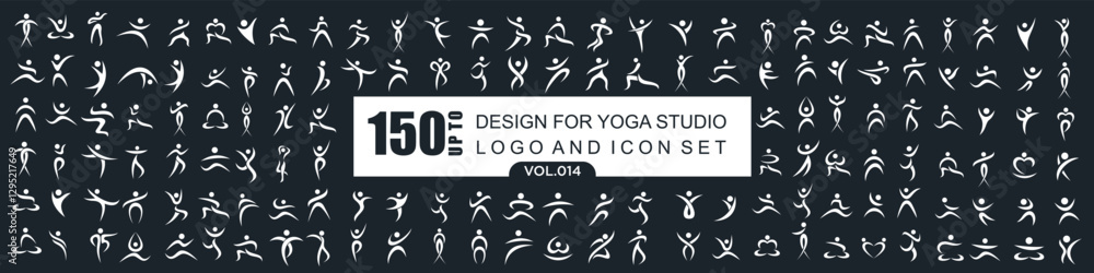 Naklejka premium Abstract people logo design. sports, Gym ,fitness, running trainer icon set vector illustration