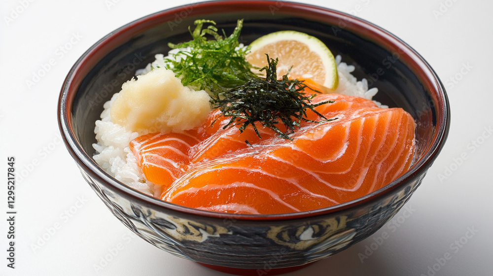 Salmon Don, fresh ingredients and bright colors Salmon Don, fresh ingredients and bright colors