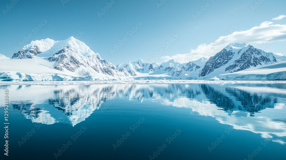 Fototapeta premium The Arctic tundra's untouched splendor unfolds as a crystal-clear lake merges with the frozen expanse a breathtaking symphony of ice and water in a secluded haven where nature's purity meets modern wo