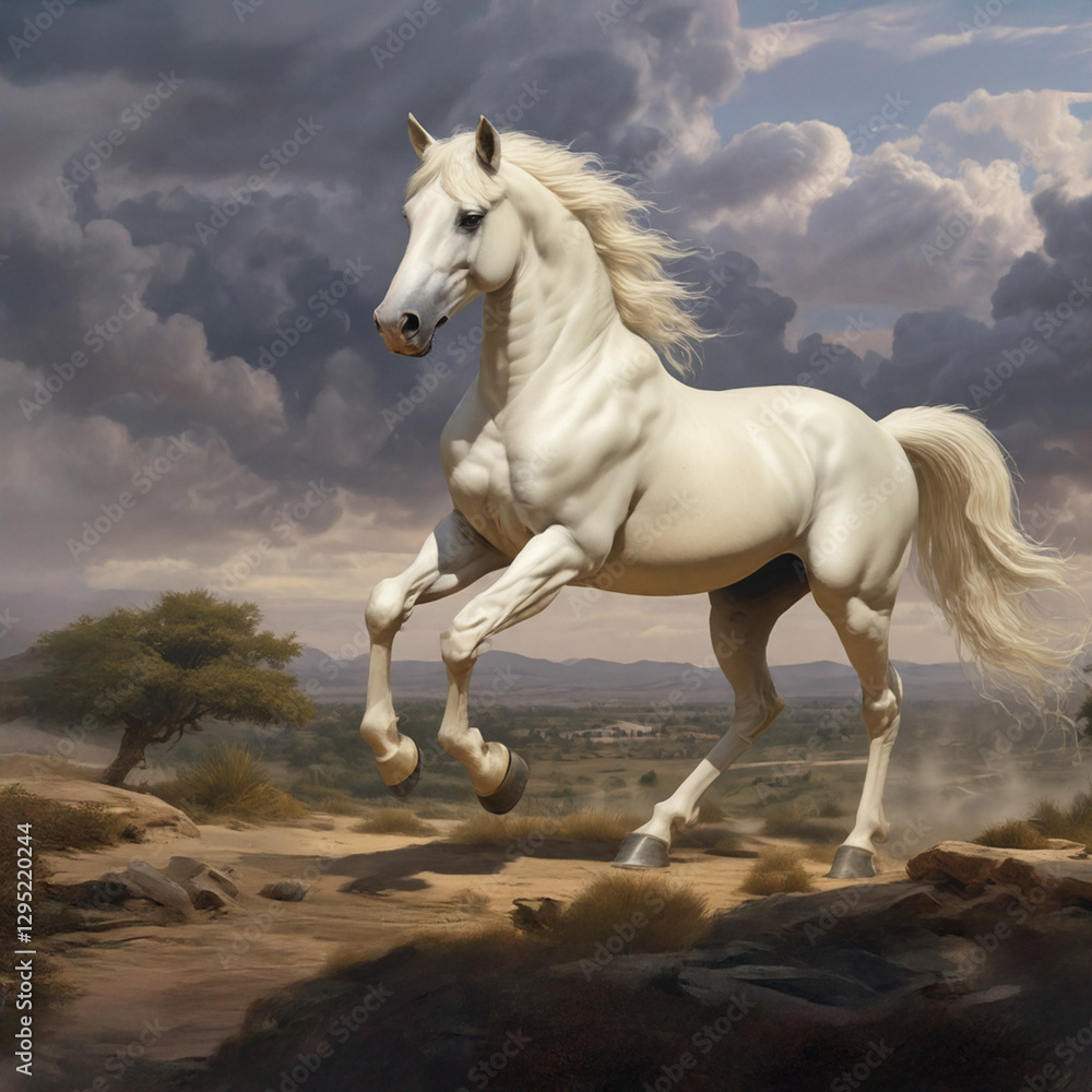 Beautiful Wild White Stallion in the Desert Beautiful Wild White Stallion in the Desert