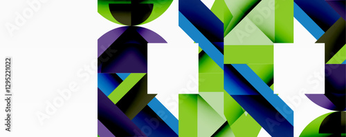Abstract geometric artwork with interwoven angular and curved shapes, dynamic composition with smooth gradients and bold contrasts