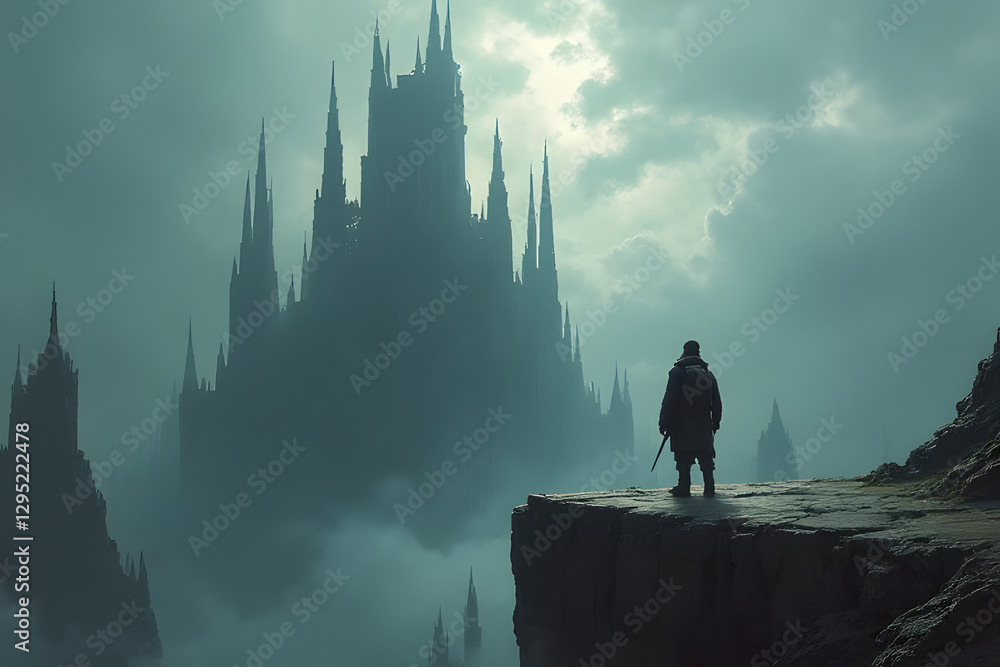 Obraz premium The massive, gothic-inspired skyscrapers rise into a stormy sky