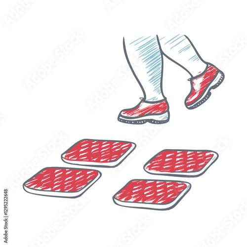 Tactile stepping stones for balance training, red pads