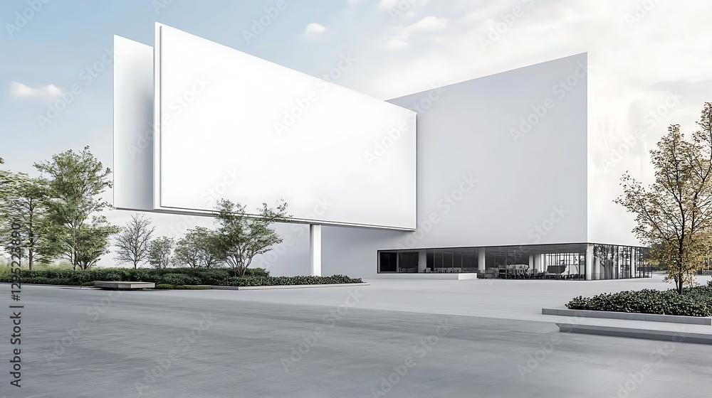 Obraz premium Modern White Building Exterior: Architectural 3D Render in a Suburban Setting AI Generated