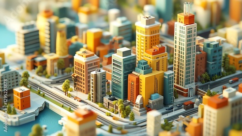 Low Poly Cityscape Model Urban Scene Illustration