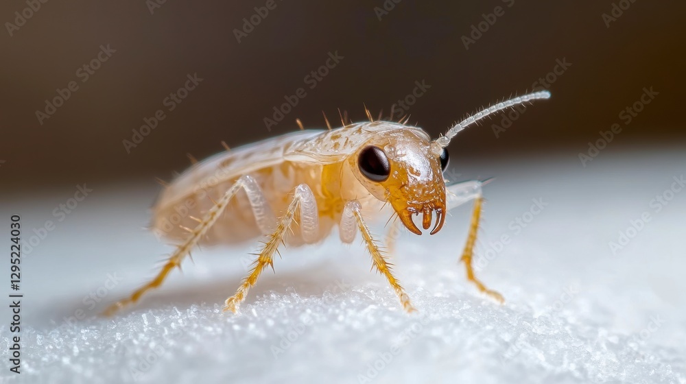 Fototapeta premium Close-up of a translucent insect with detailed features on a soft white surface