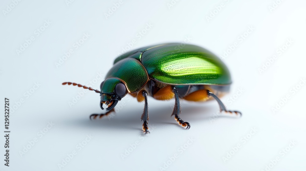 Close-up of a vibrant green beetle showcasing intricate details against a plain background Close-up of a vibrant green beetle showcasing intricate details against a plain background