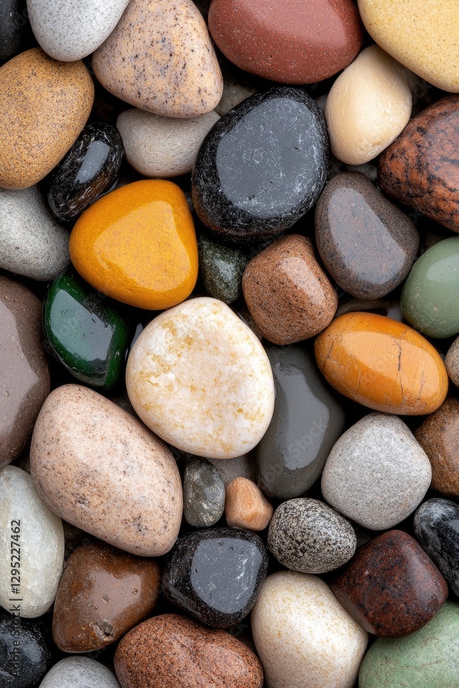 Colorful Wet River Pebbles Background: Smooth Natural Stones Assorted in Vibrant Colors and Textures