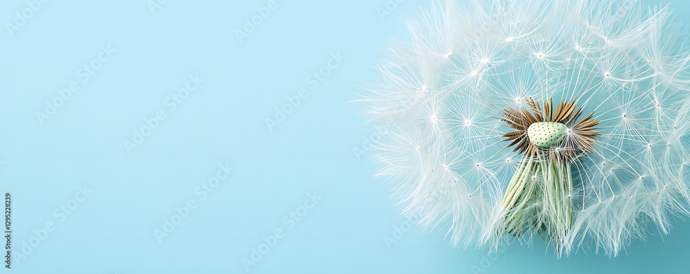 Obraz premium Close up of a beautiful dandelion seed head on blue