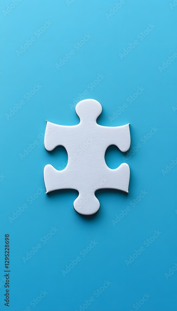 Obraz premium Single white jigsaw puzzle piece on a solid blue background