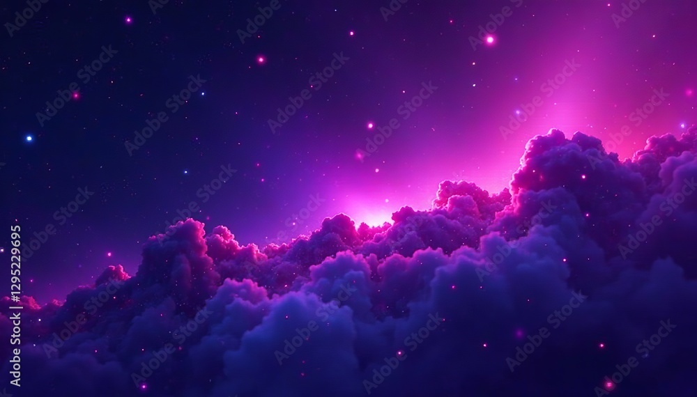 Fototapeta premium Abstract purple neon lights in space with stars and galaxies, galaxy, astronomy, technology