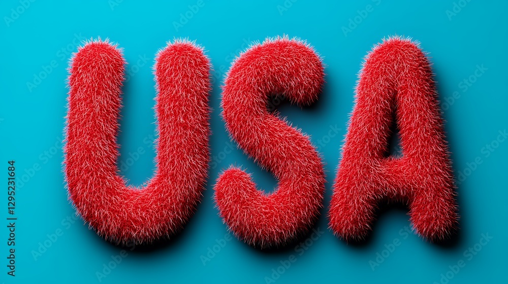 Fluffy Red USA Letters on Teal Background Fluffy Red USA Letters on Teal Background