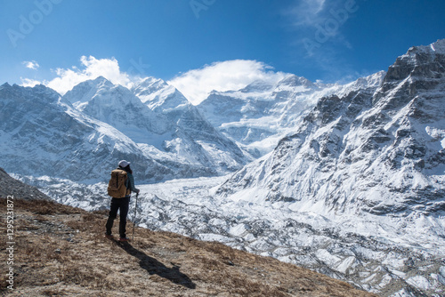 Views of the north face of Kangchenjunga (Kanchenjunga) from Base Camp, Pangpema, Nepal