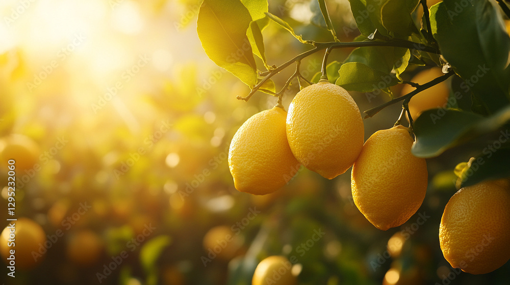 Tree with bunch of fresh lemons hanging from branches symbolizing growth abundance vitality and natural beauty in a modern setting Tree with bunch of fresh lemons hanging from branches symbolizing growth abundance vitality and natural beauty in a modern setting