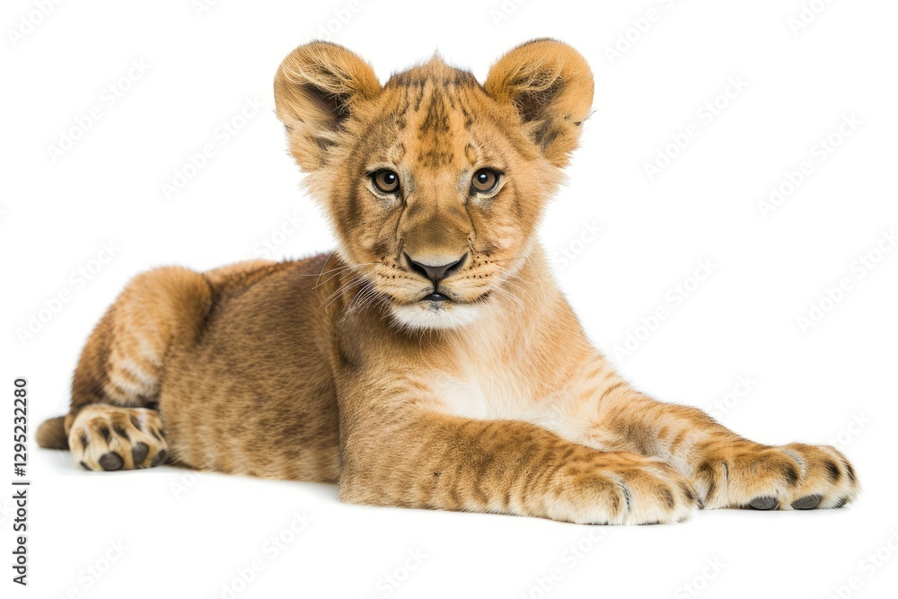 Flawless Picture of Lion Cub Lying Isolated on White Flawless Picture of Lion Cub Lying Isolated on White