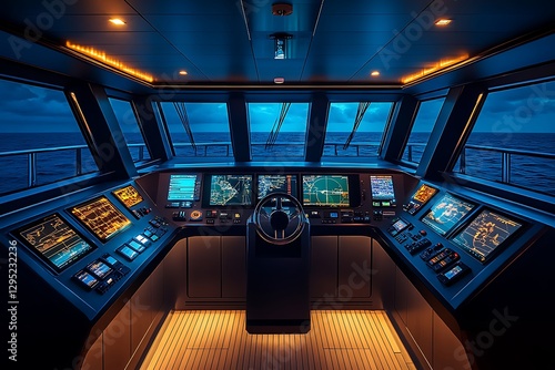 Luxury yacht bridge night ocean voyage