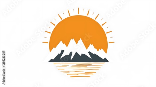 A clean and minimalistic vector graphic of a sunrise over a mountain range.

