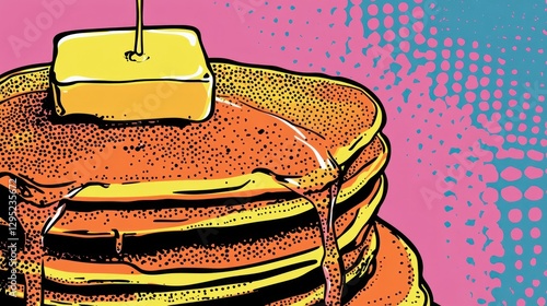 A Delicious Stack of Buttery Pancakes with Drizzling Syrup
