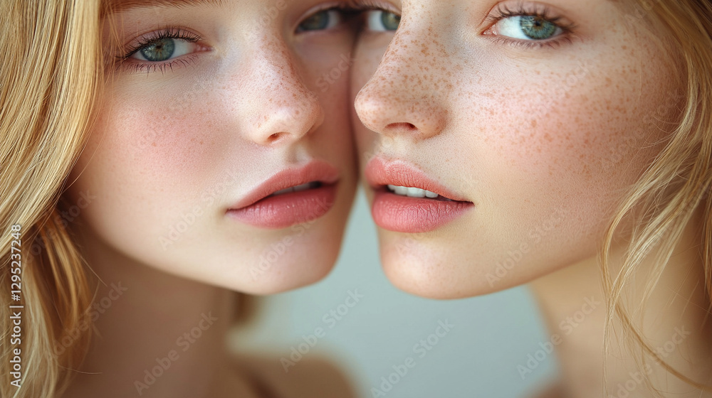 Close-up of two women's lips gently touching in a kiss, symbolizing love, intimacy, passion, and connection, highlighting beauty, desire, and tender affection Close-up of two women's lips gently touching in a kiss, symbolizing love, intimacy, passion, and connection, highlighting beauty, desire, and tender affection