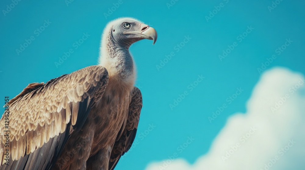 Vulture perched, clear sky, clouds, outdoor, nature Vulture perched, clear sky, clouds, outdoor, nature