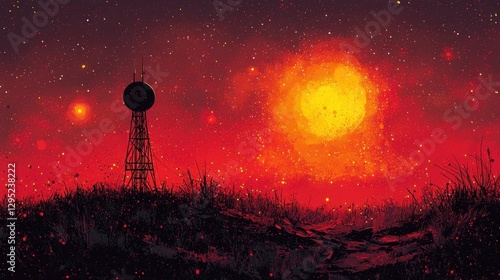 Red Sunset, Radio Tower, Alien Landscape photo