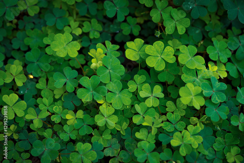 Clover Leaves for Green background with three-leaved shamrocks. st patrick's day background, holiday symbol, Earth Day