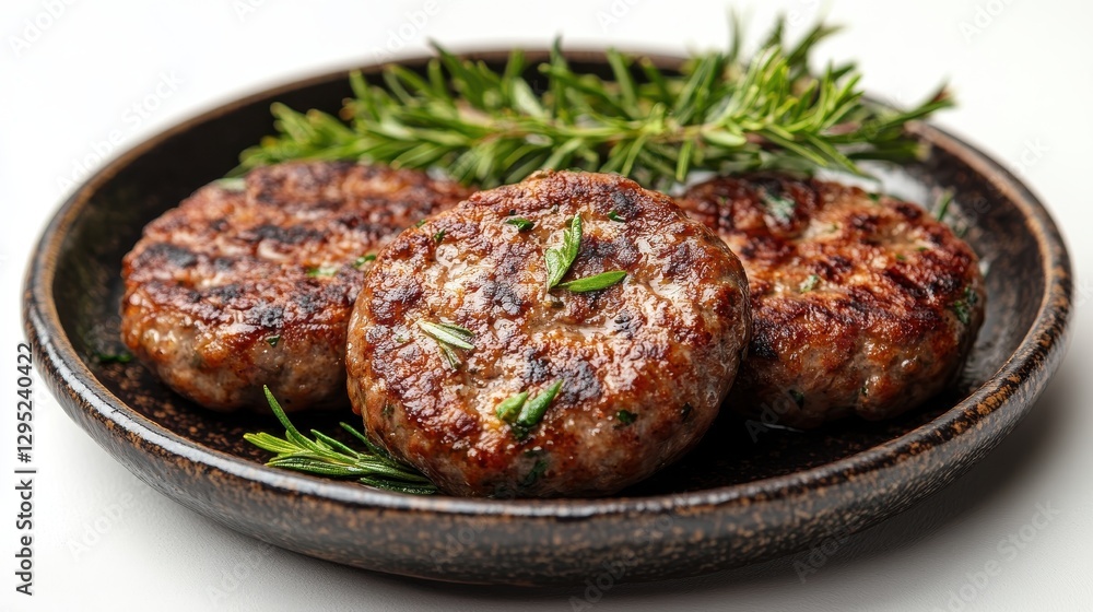 breakfast sausage patties on a plate isolated on transparent background breakfast sausage patties on a plate isolated on transparent background