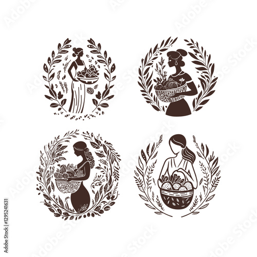 woman farmer with basket design vector template illustration